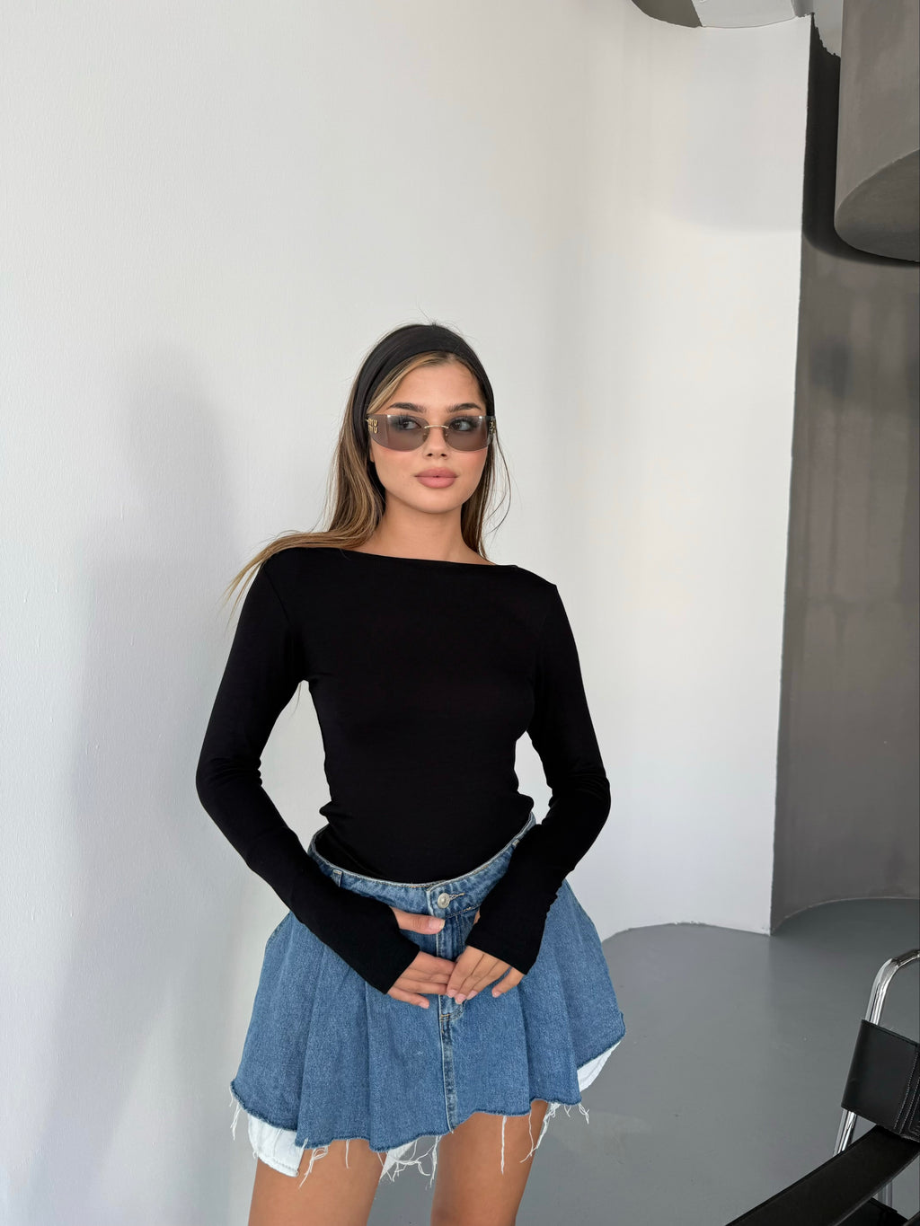 Ovava Siyah Prenses Yaka Body